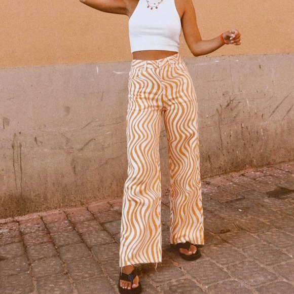 Zara wide leg jeans wavy swirls print blogger tiktok jeans lisa says gah paloma - Picture 3 of 9